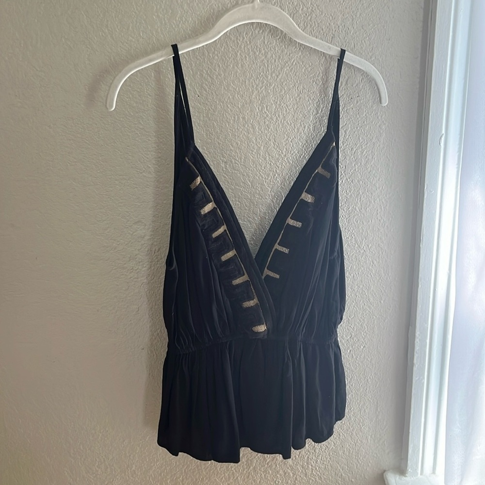 Black tank with mesh detailing and waist detailing